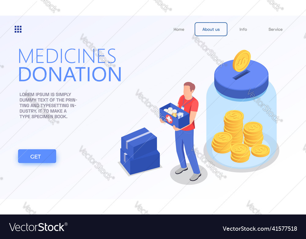 Meds donation volunteering website vector image Meds donation volunteering website