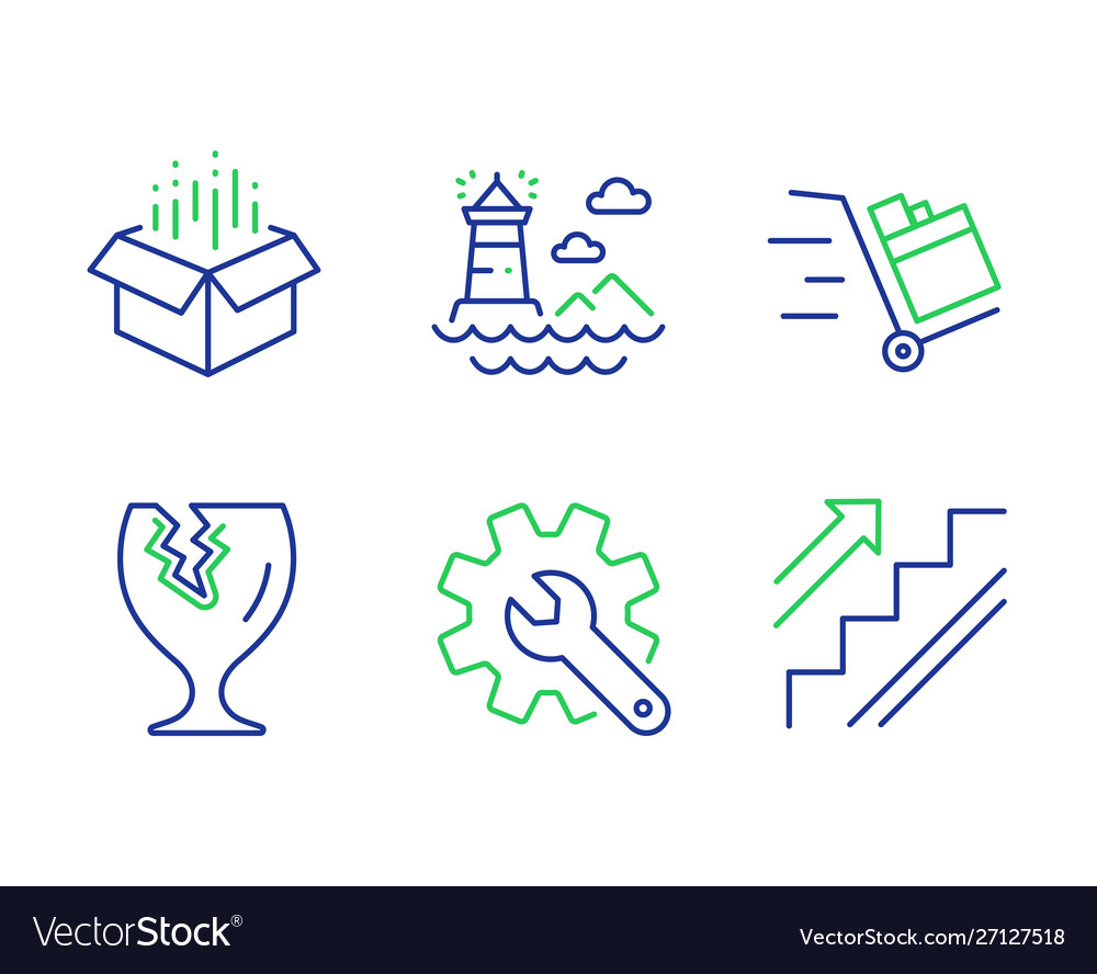 Push cart customisation and lighthouse icons set Vector Image Push cart customisation and lighthouse icons set