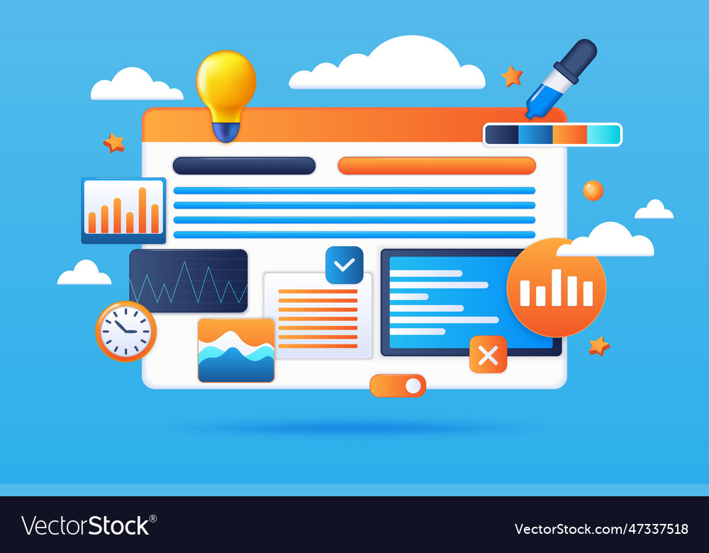 Web design 3d ui render graphic website software Vector Image