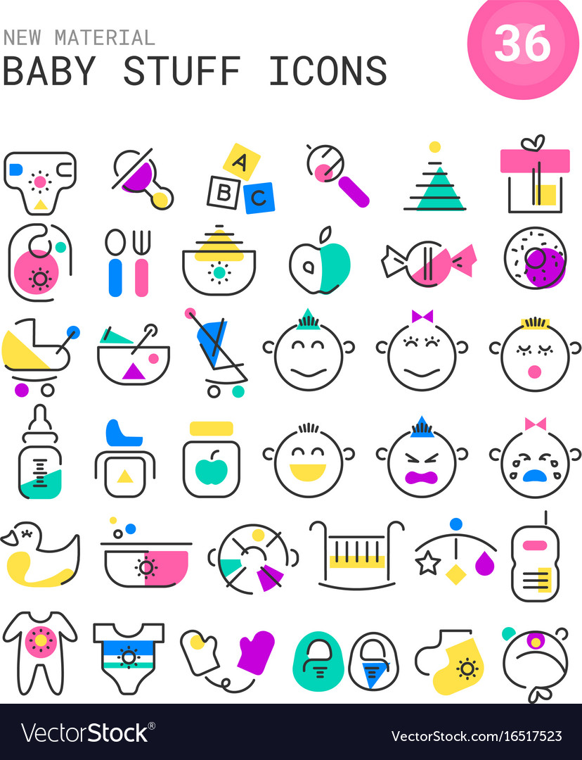 Baby stuff linear icons collection Royalty Free Vector Image