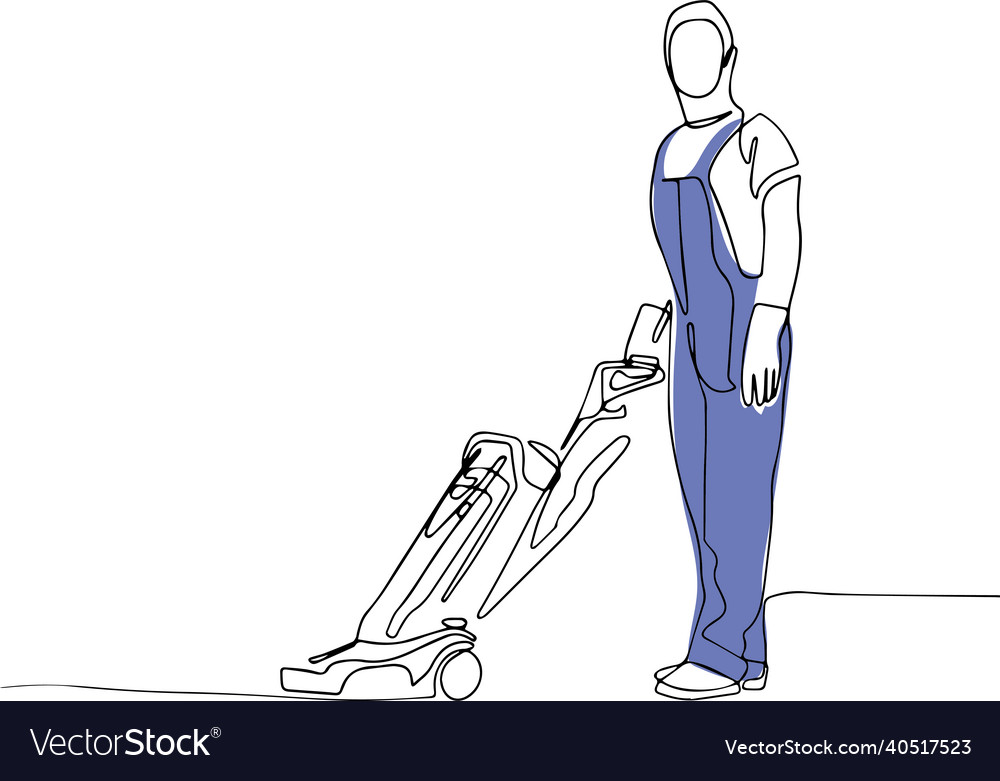 Continuous one line drawing janitor Royalty Free Vector