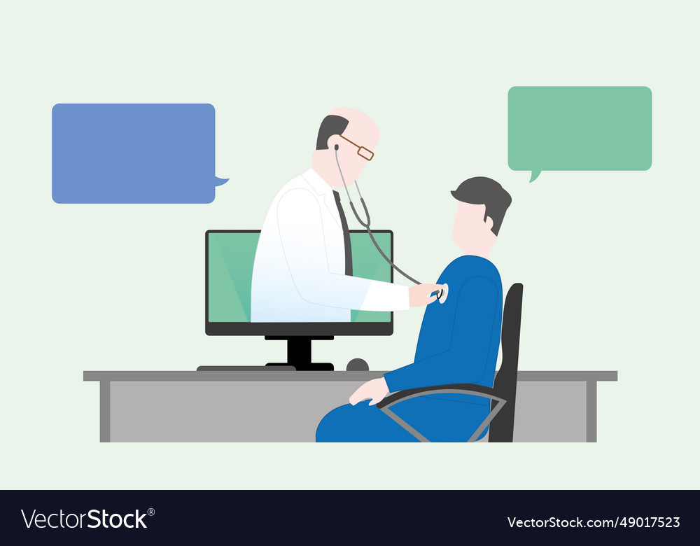 Doctor get through computer screen using Vector Image Doctor get through computer screen using