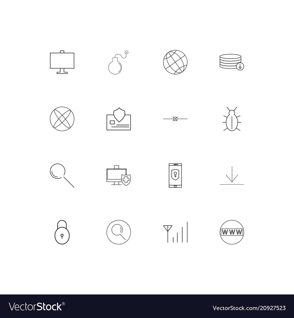 Internet security linear thin icons set outlined