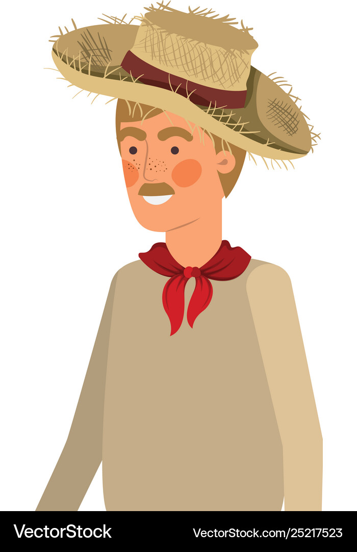 Man farmer with straw hat Royalty Free Vector Image