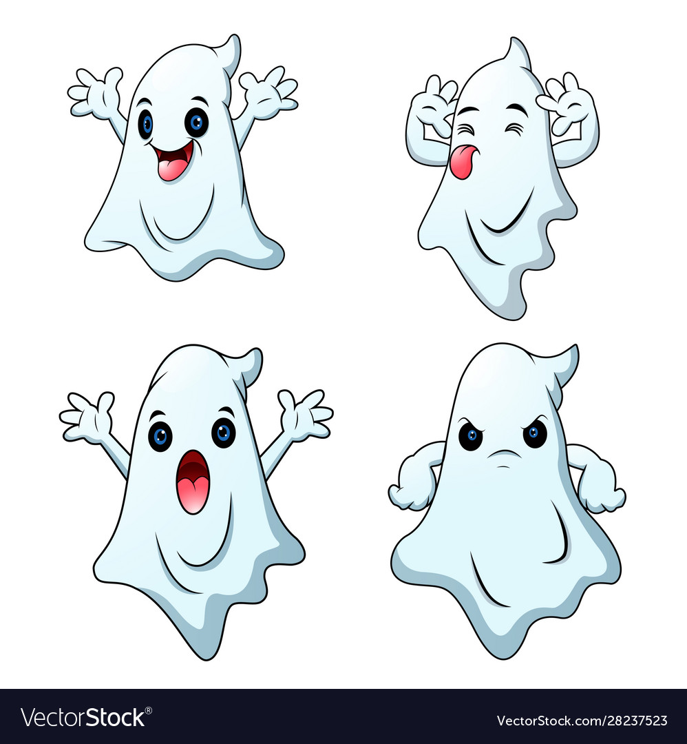 Set cute cartoon halloween ghosts