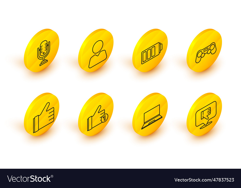 Set line dislike in speech bubble laptop hand