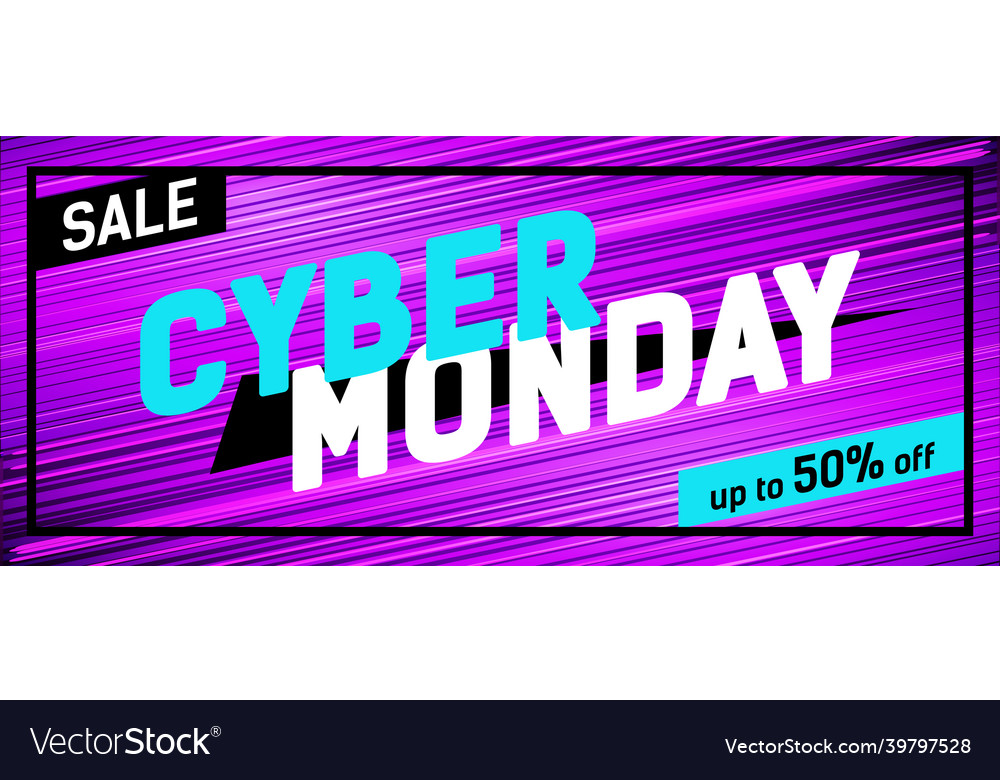 Cyber monday promo banner on a bright striped Vector Image