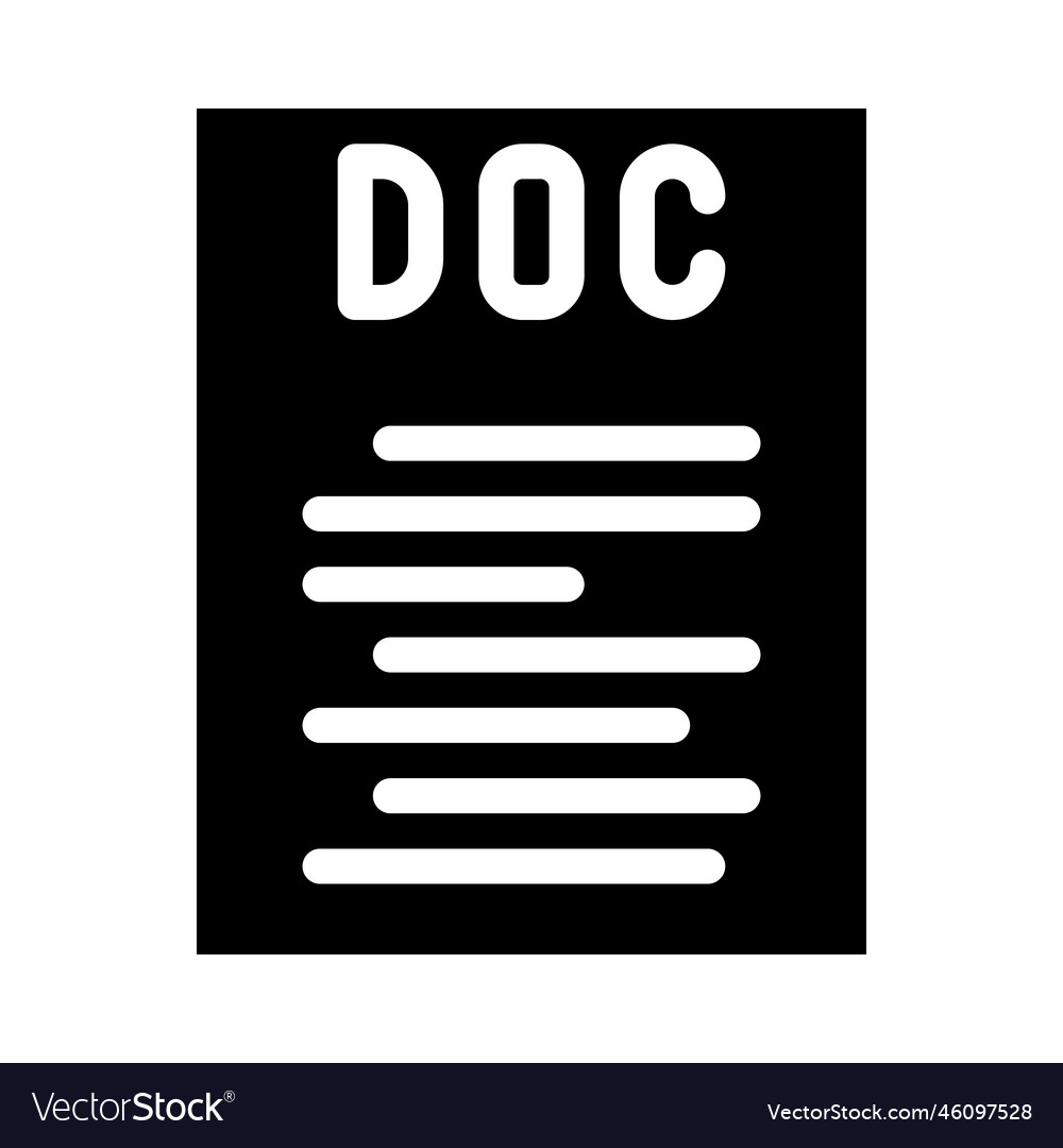 Doc file format document glyph icon vector image Doc file format document glyph icon