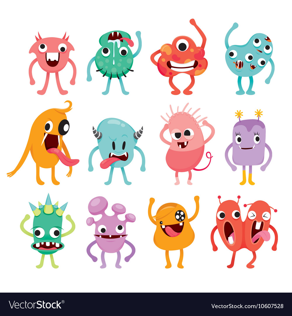 Monsters cartoon character with actions set