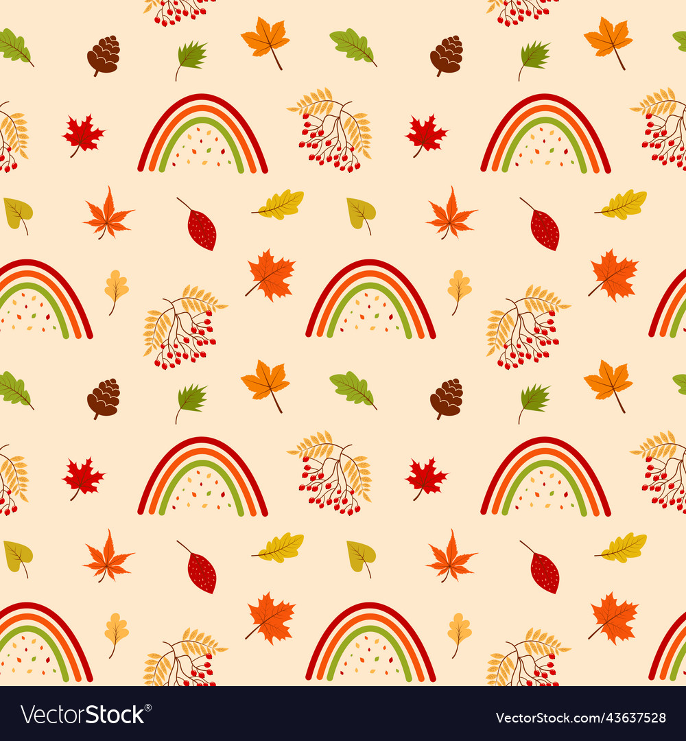 Seamless pattern with rainbow rowan pinecone