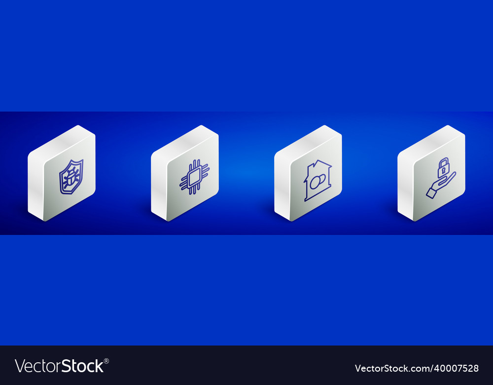 Set isometric line system bug processor vector image Set isometric line system bug processor
