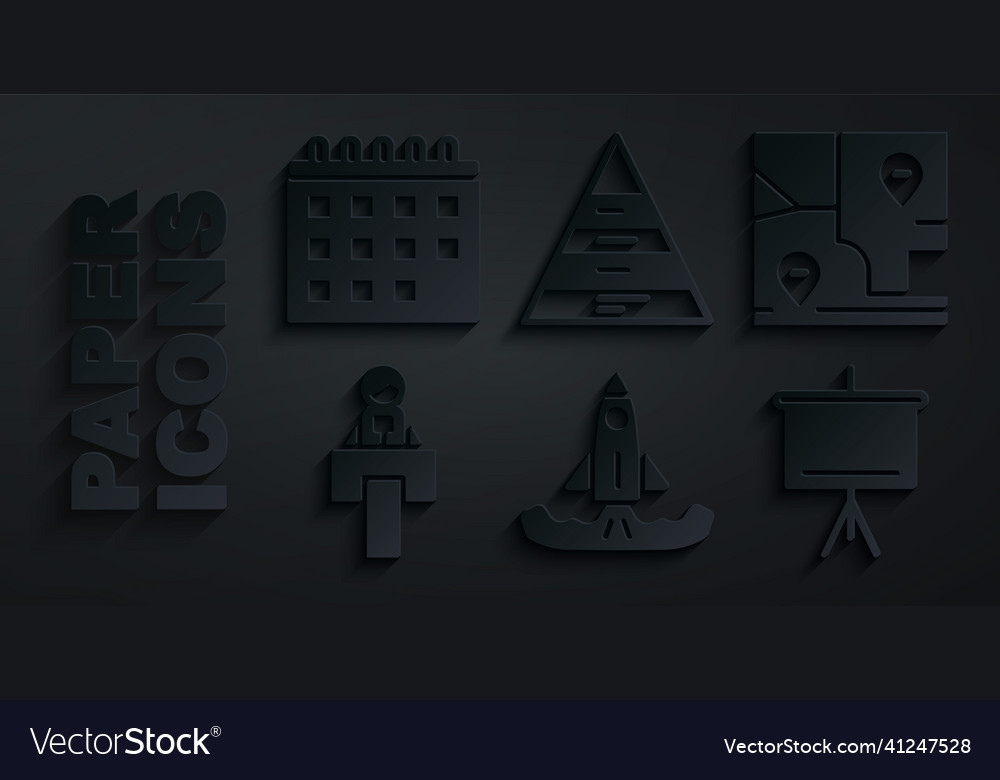 Set rocket folded map with location stage stand vector image Set rocket folded map with location stage stand