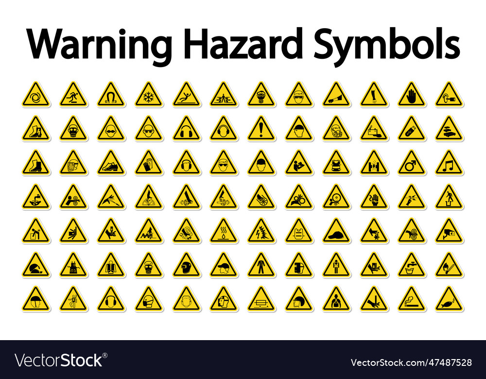 Warning hazard symbols labels sign isolate Vector Image