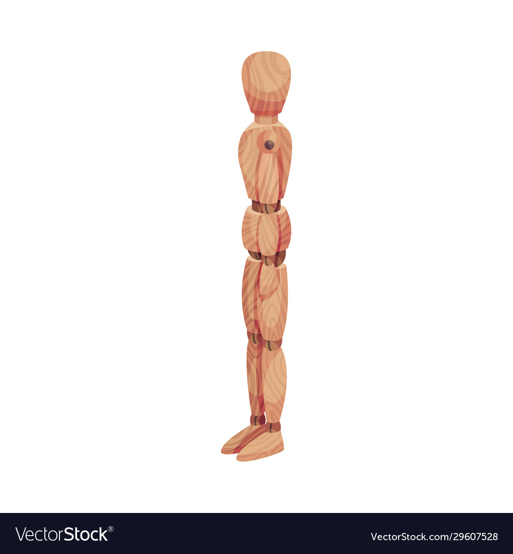 Wooden man standing still side view isolated