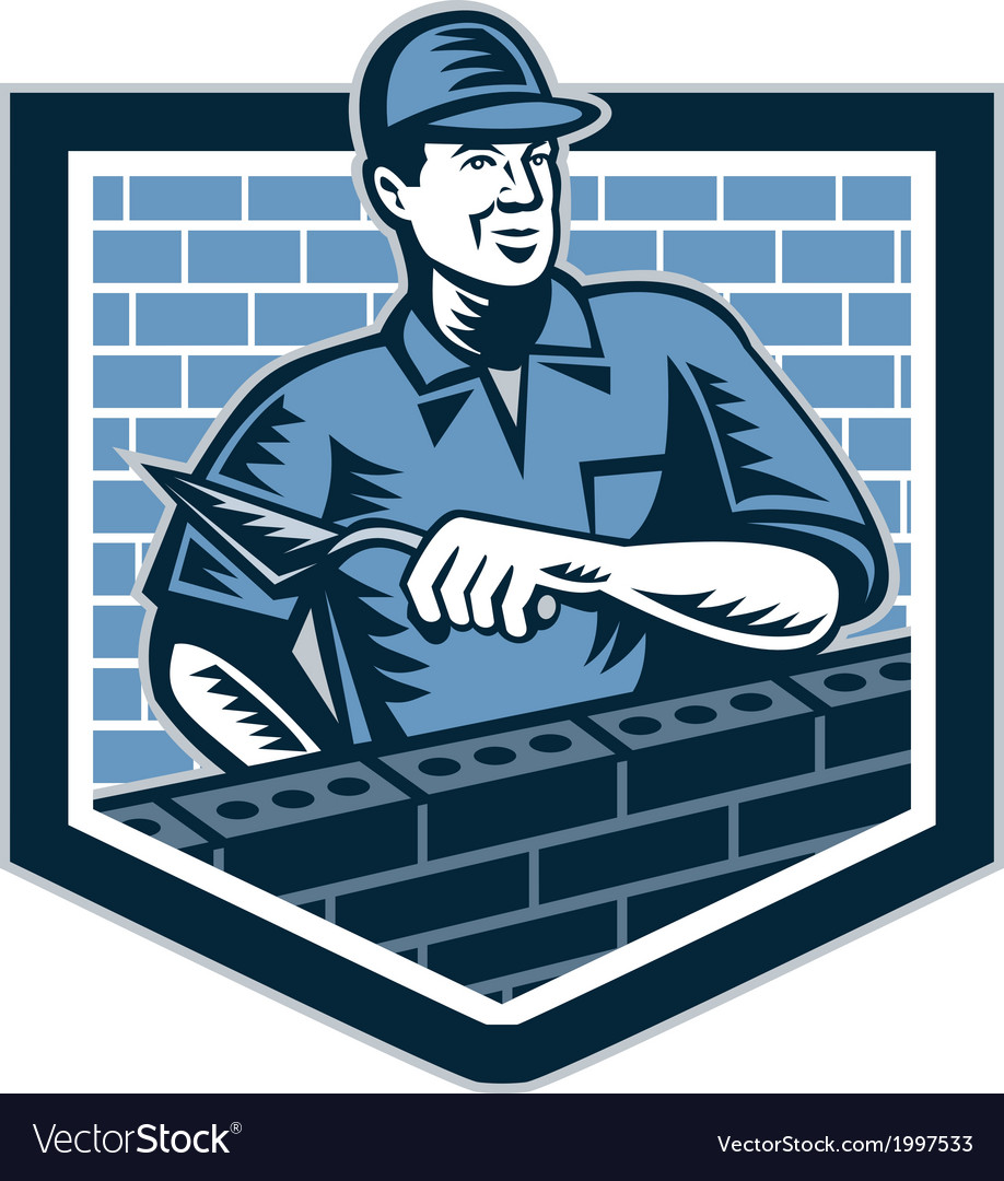 Brick layer mason masonry worker retro Royalty Free Vector