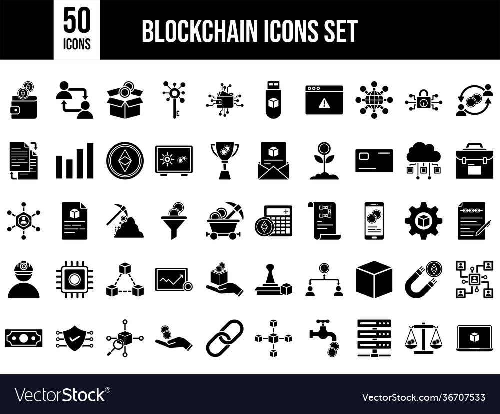 Bw 50 blockchain icon set vector image Bw 50 blockchain icon set
