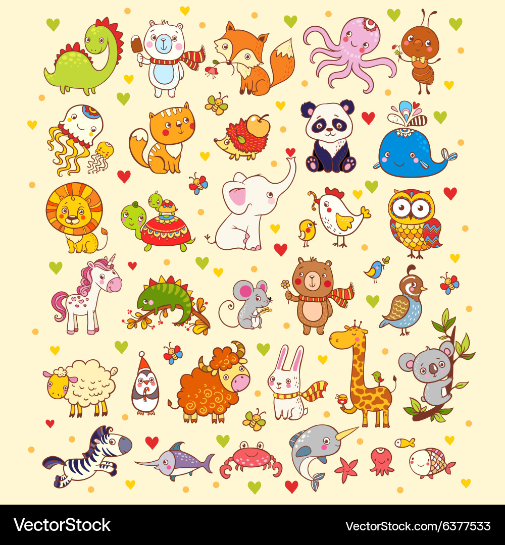 Cute set animals Royalty Free Vector Image - VectorStock