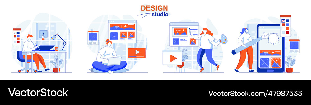 Design studio concept set draw graphic elements Vector Image