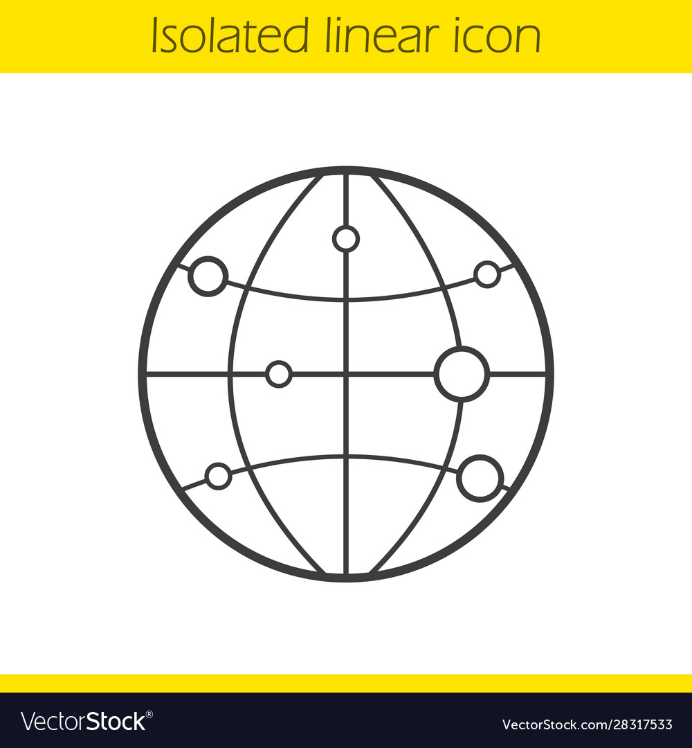 Globe model with route points linear icon vector image Globe model with route points linear icon
