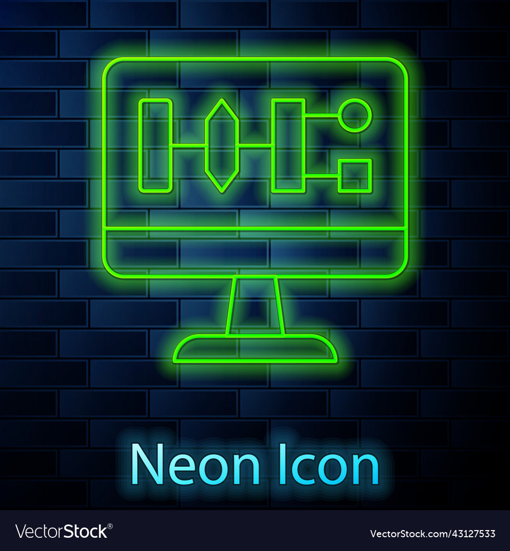 Glowing neon line algorithm icon isolated on brick vector image Glowing neon line algorithm icon isolated on brick