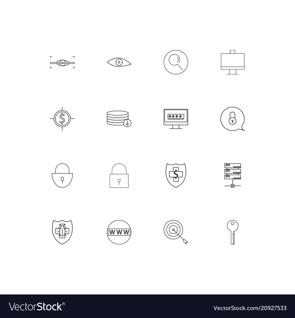 Internet security linear thin icons set outlined