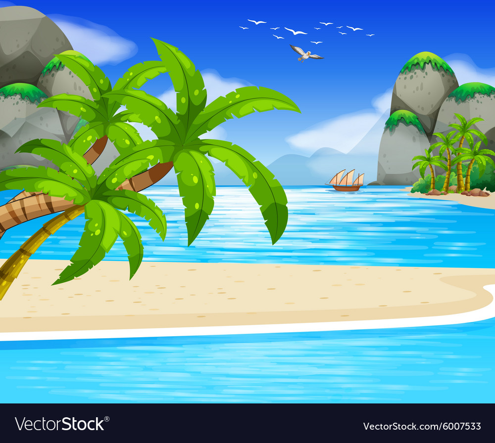 Ocean view with sail floating on water Royalty Free Vector