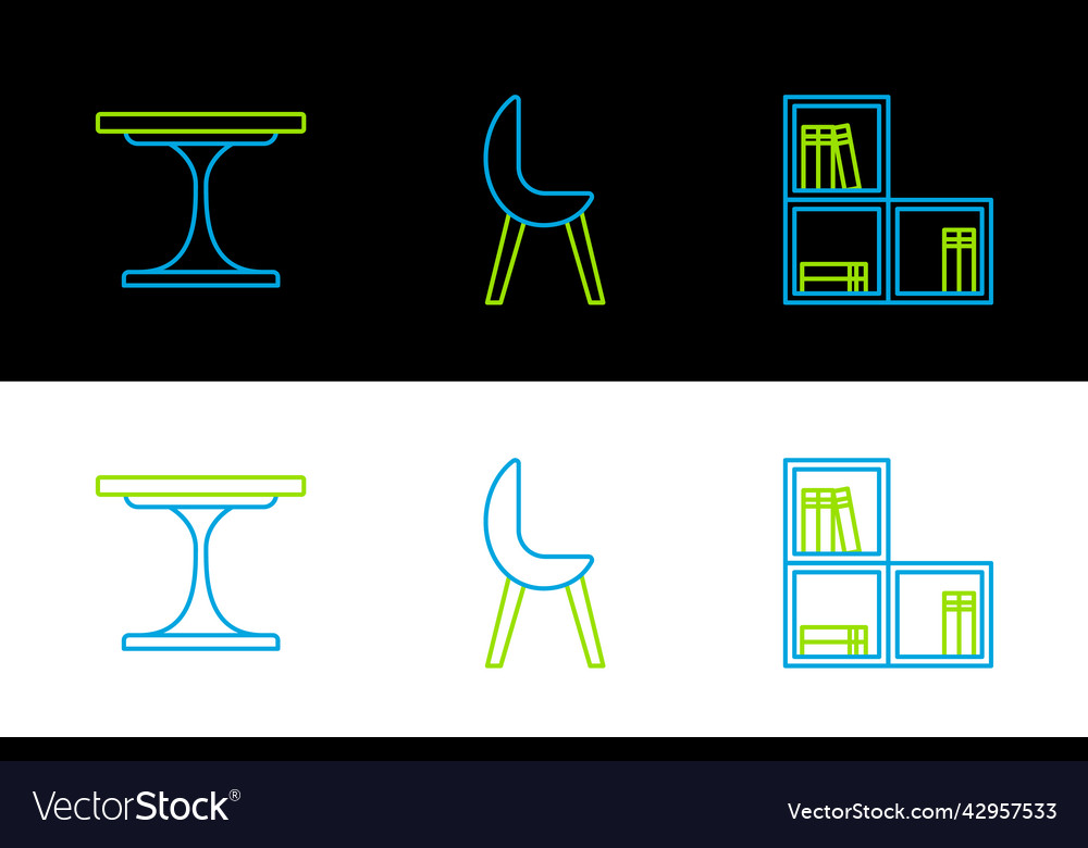 Set line shelf with books round table Vector Image Set line shelf with books round table