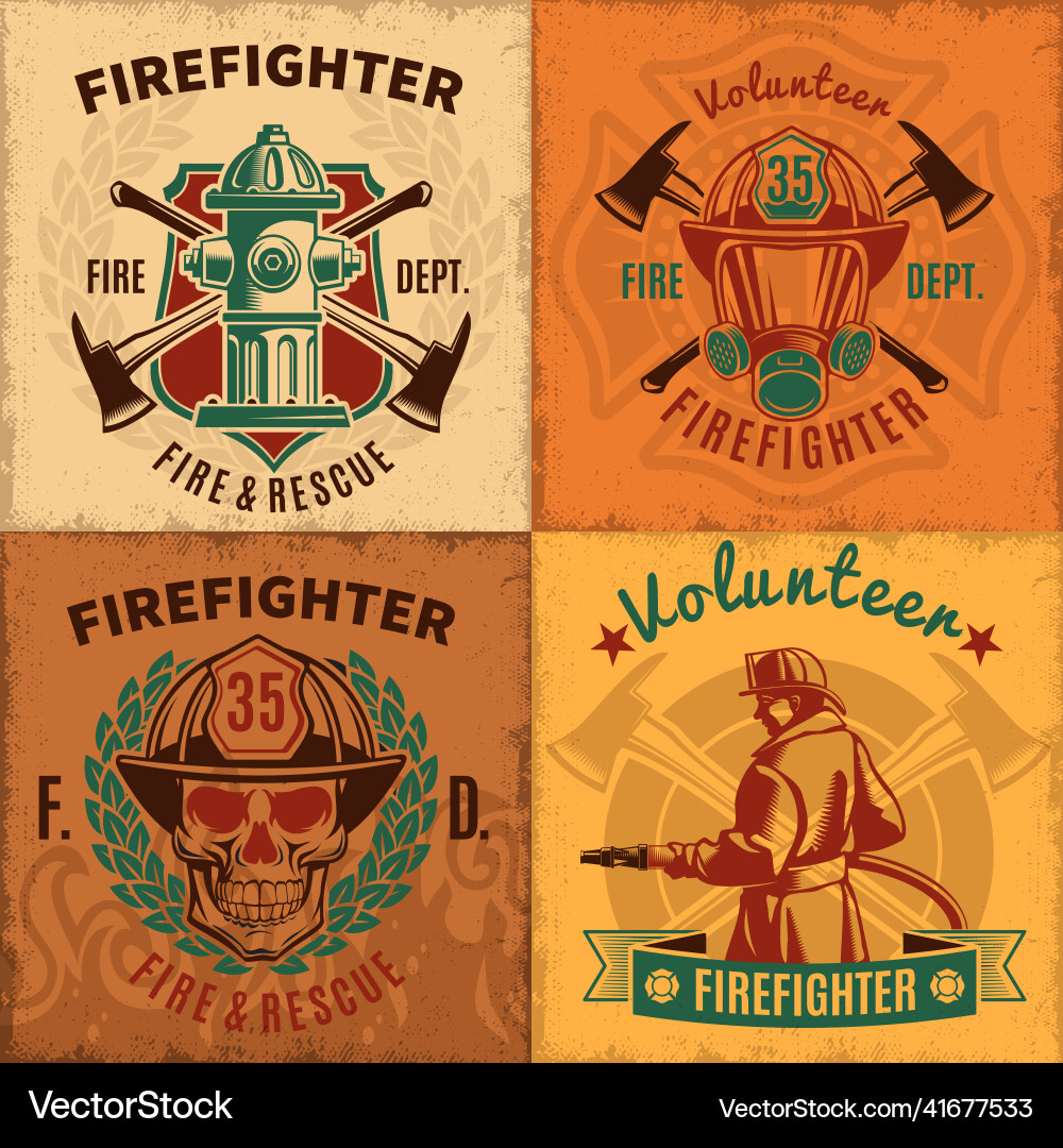 Vintage firefighting emblems set Royalty Free Vector Image