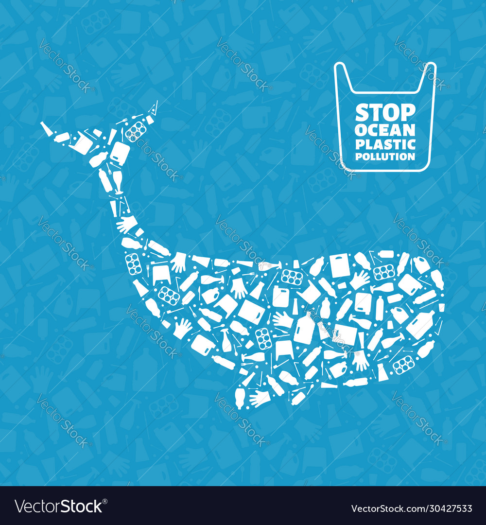 Whale plastic trash planet pollution concept Vector Image