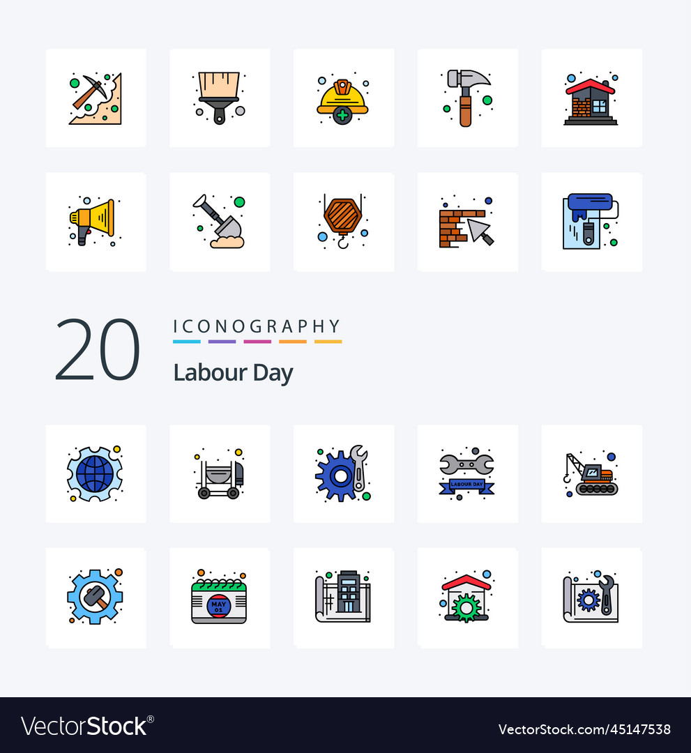 20 labour day line filled color icon pack like