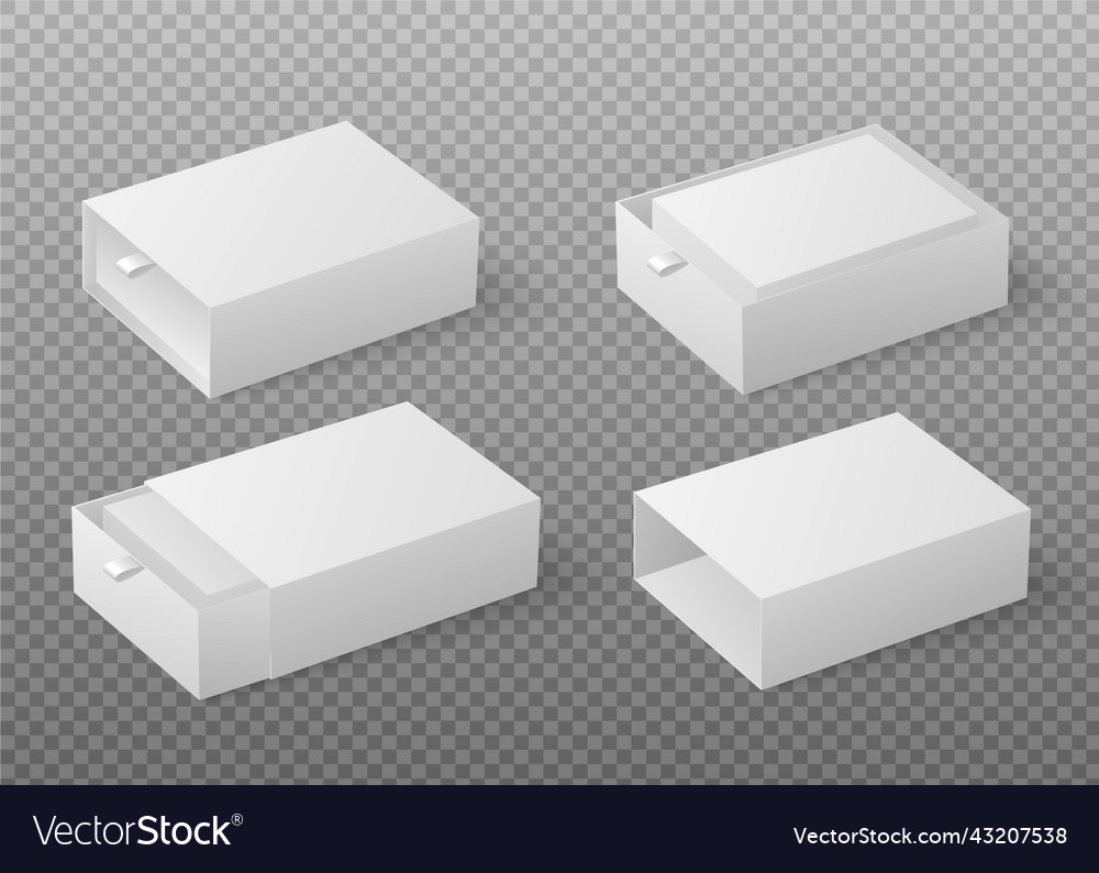 Closed and opened slide boxes set realistic 3d