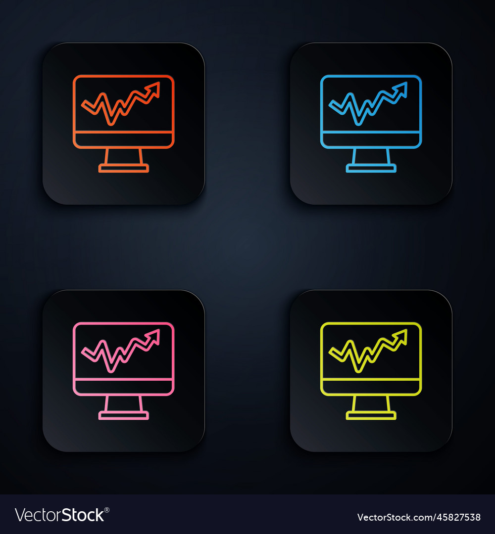 Color neon line computer monitor with graph chart vector image Color neon line computer monitor with graph chart