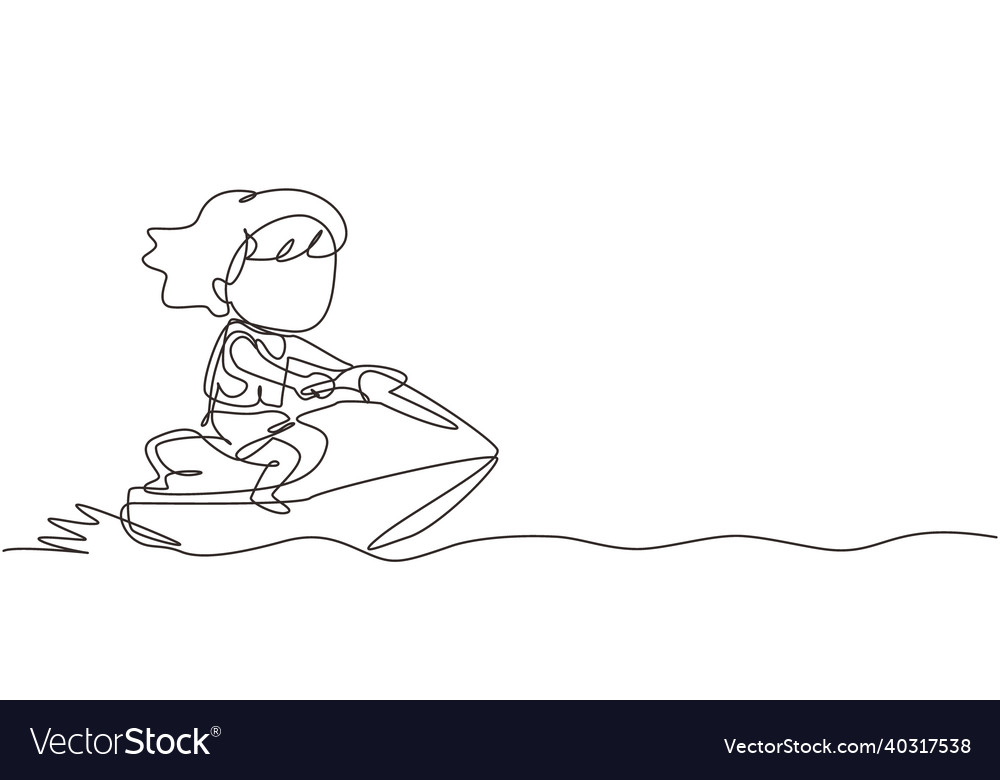 Continuous one line drawing little girl riding