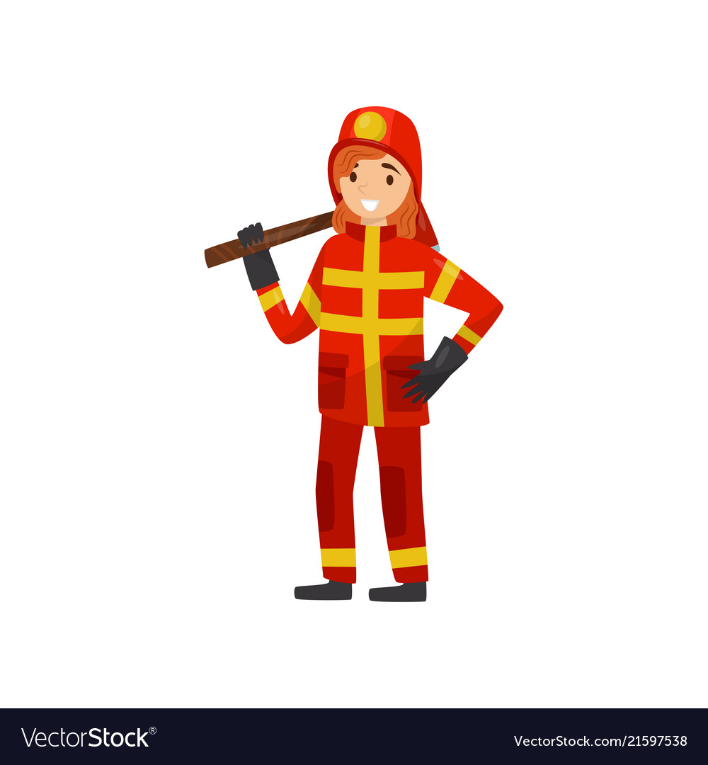 Fireman in uniform with axe firefighter character vector image Fireman in uniform with axe firefighter character