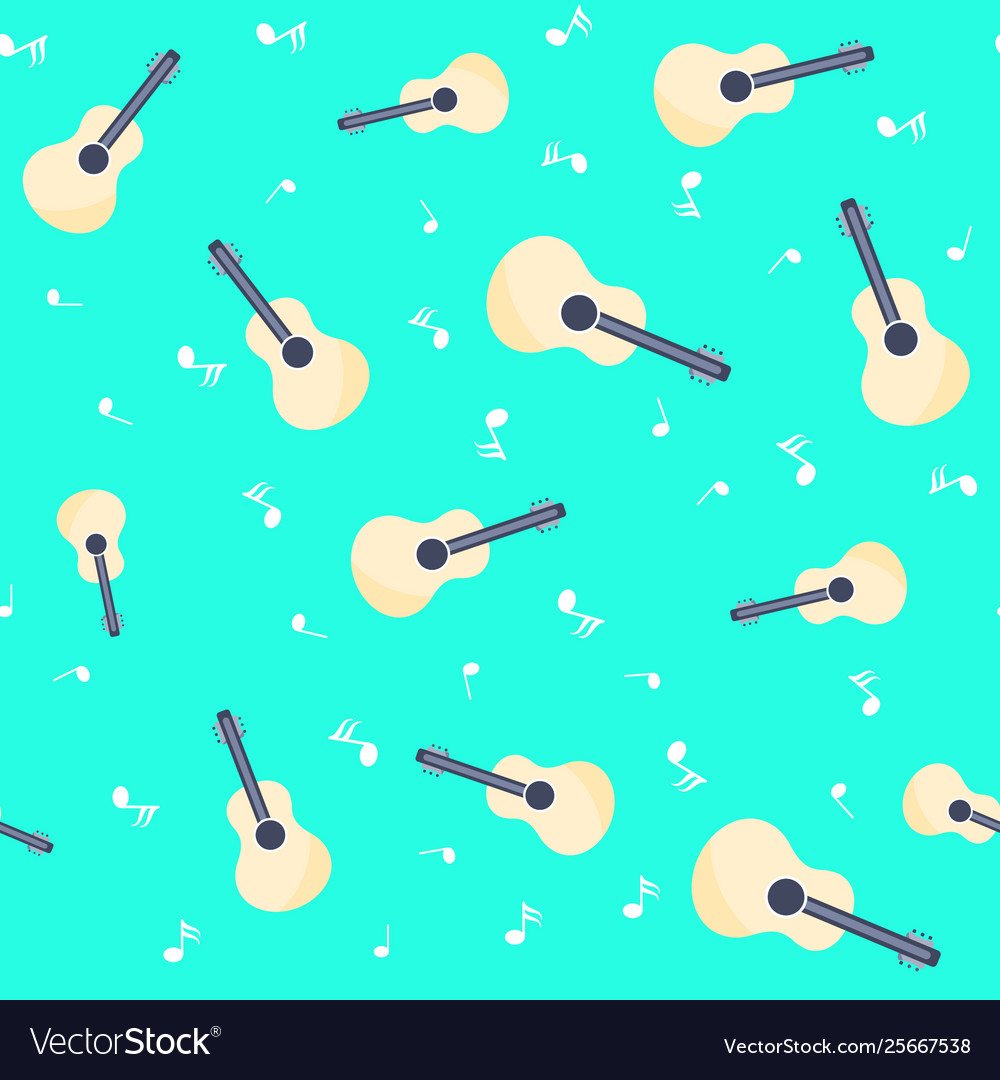 Guitar seamless pattern with notes in flat style