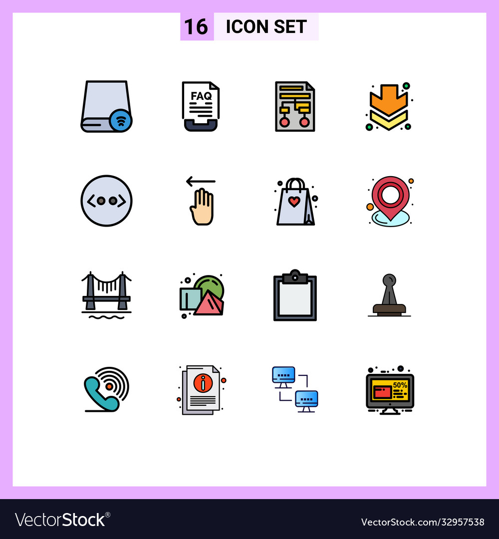 Mobile interface flat color filled line set 16