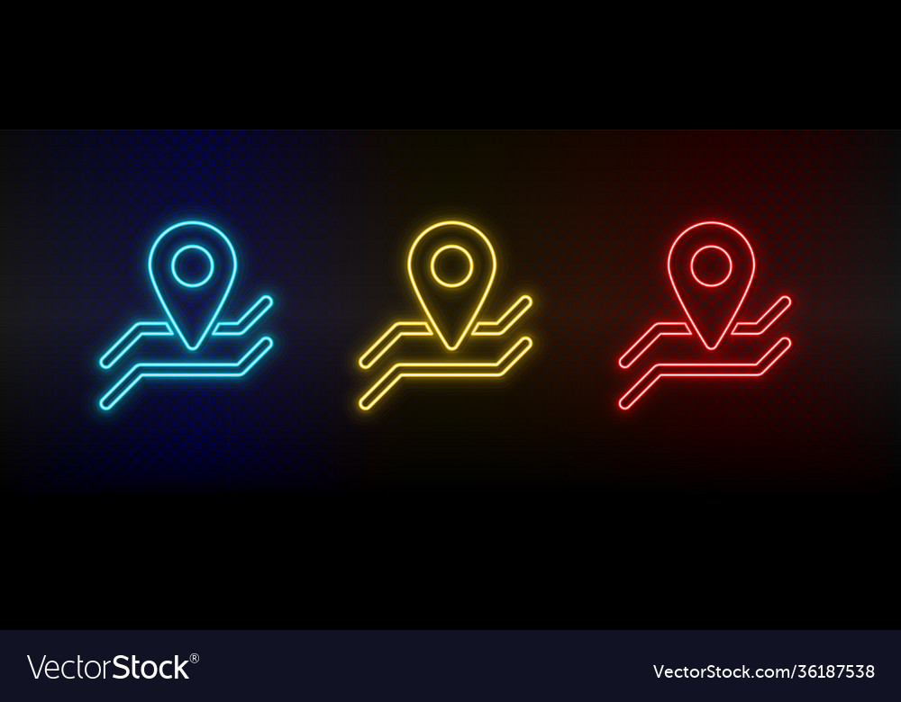 Neon icon set location navigation set red Vector Image