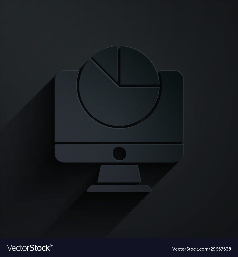 Paper cut computer monitor with graph chart icon vector image Paper cut computer monitor with graph chart icon