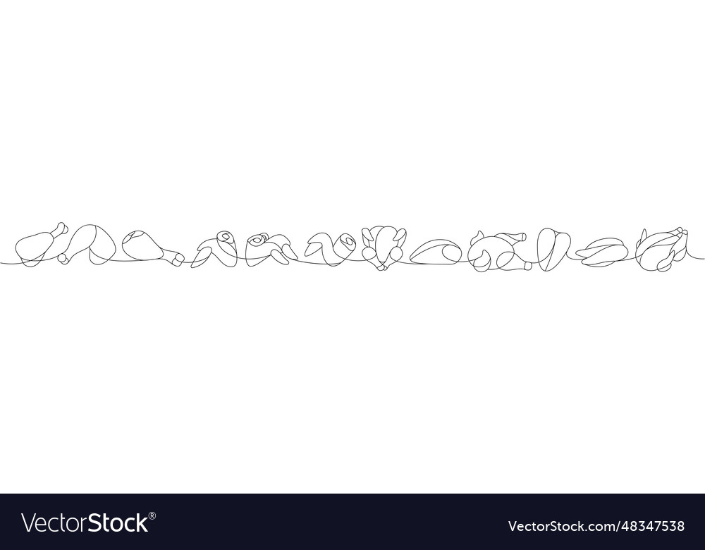 Raw chicken meat one line continuous drawing vector image Raw chicken meat one line continuous drawing