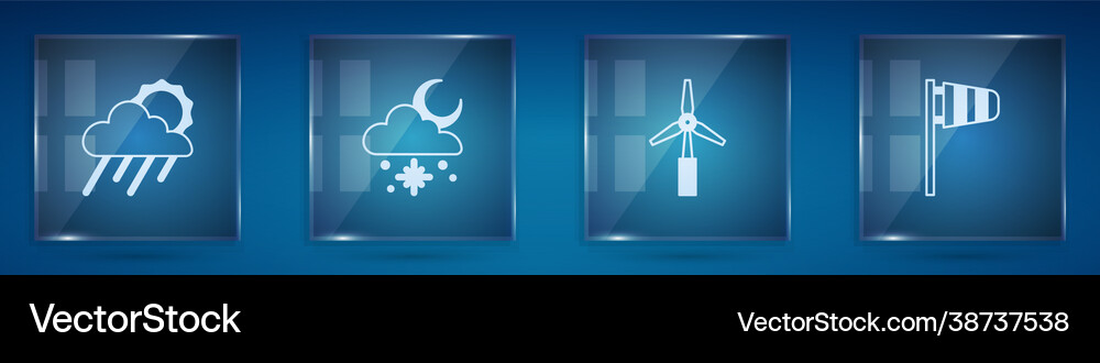 Set cloud with rain and sun snow wind turbine Vector Image
