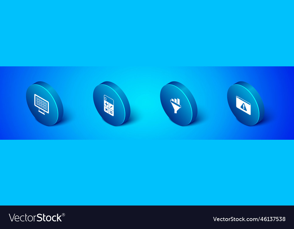 Set isometric binary code sales funnel with chart vector image Set isometric binary code sales funnel with chart
