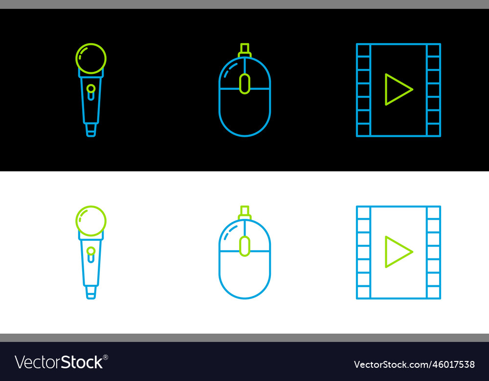 Set line play video microphone and computer mouse vector image Set line play video microphone and computer mouse