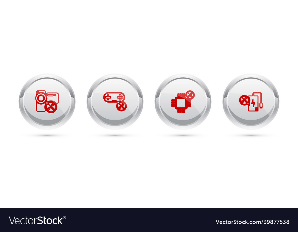 Set line video camera service gamepad processor vector image Set line video camera service gamepad processor