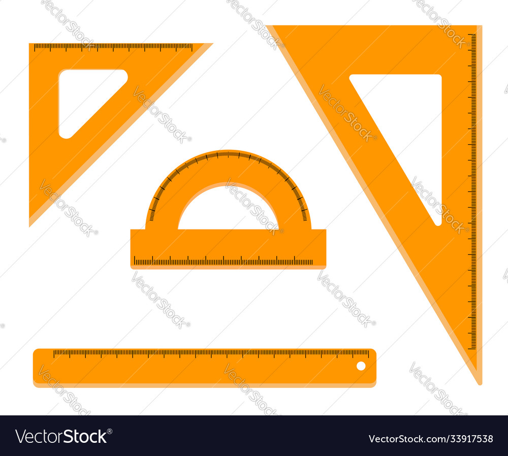 Set measuring tools ruler triangle in flat