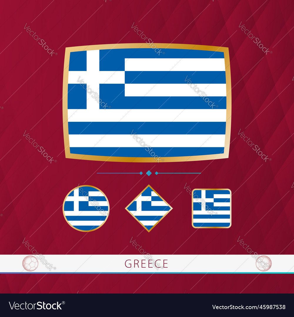 Set of greece flags with gold frame for use