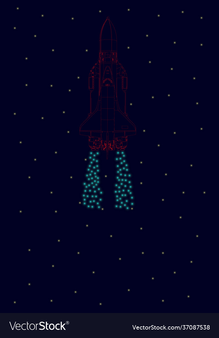 Spaceship wireframe in space view from above vector image Spaceship wireframe in space view from above