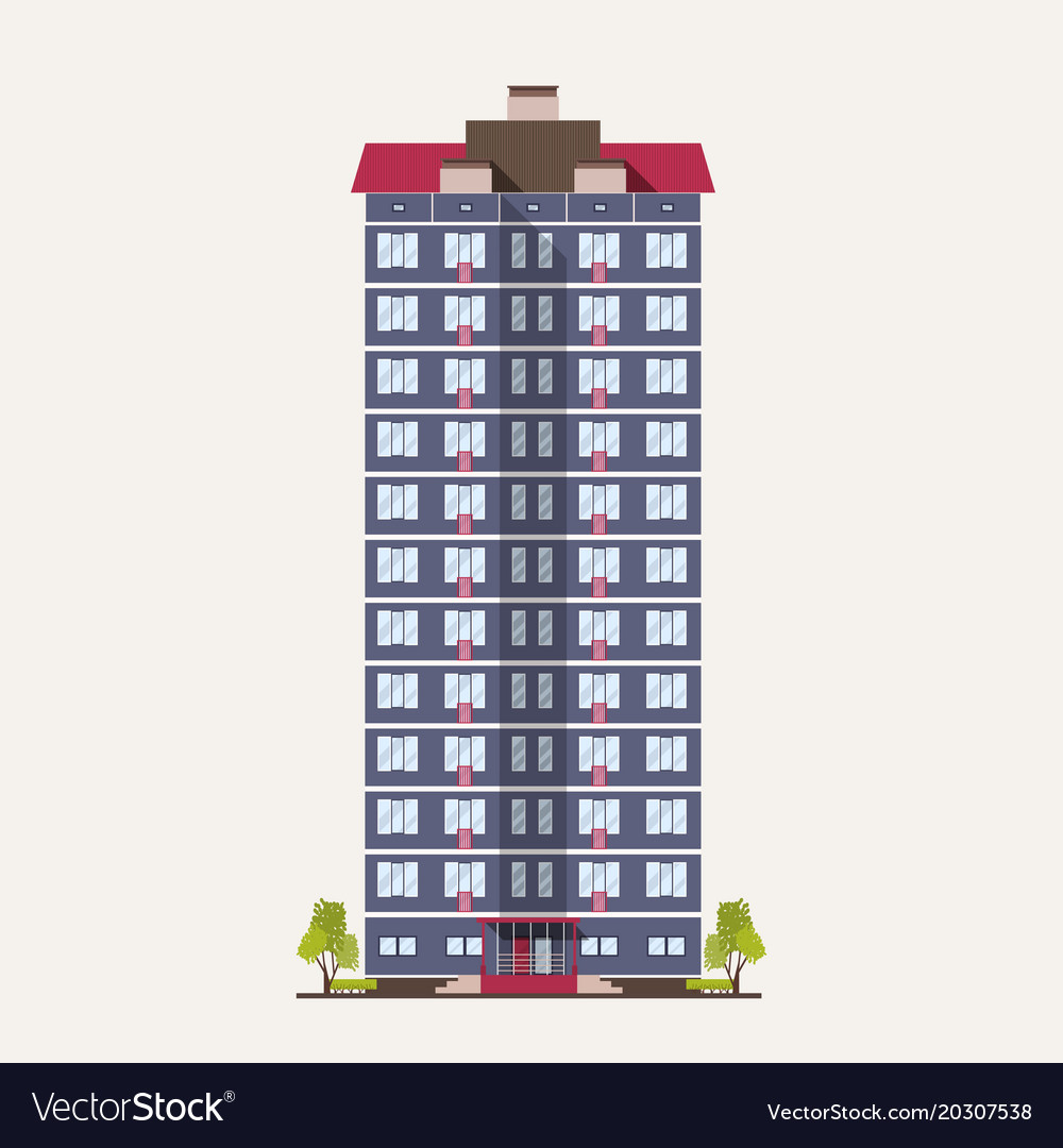 Tall city panel building with many floors built in