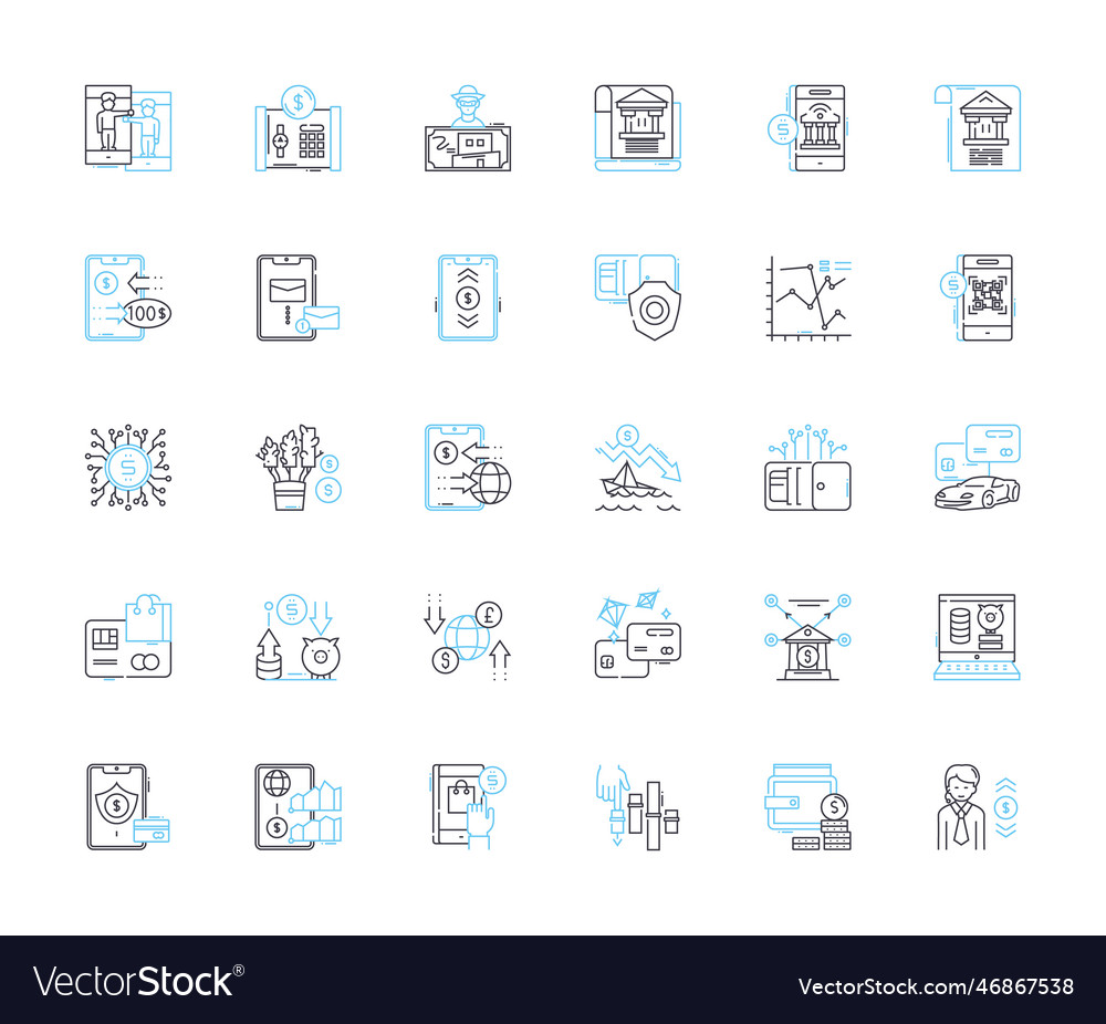 Wealth flow linear icons set prosperity