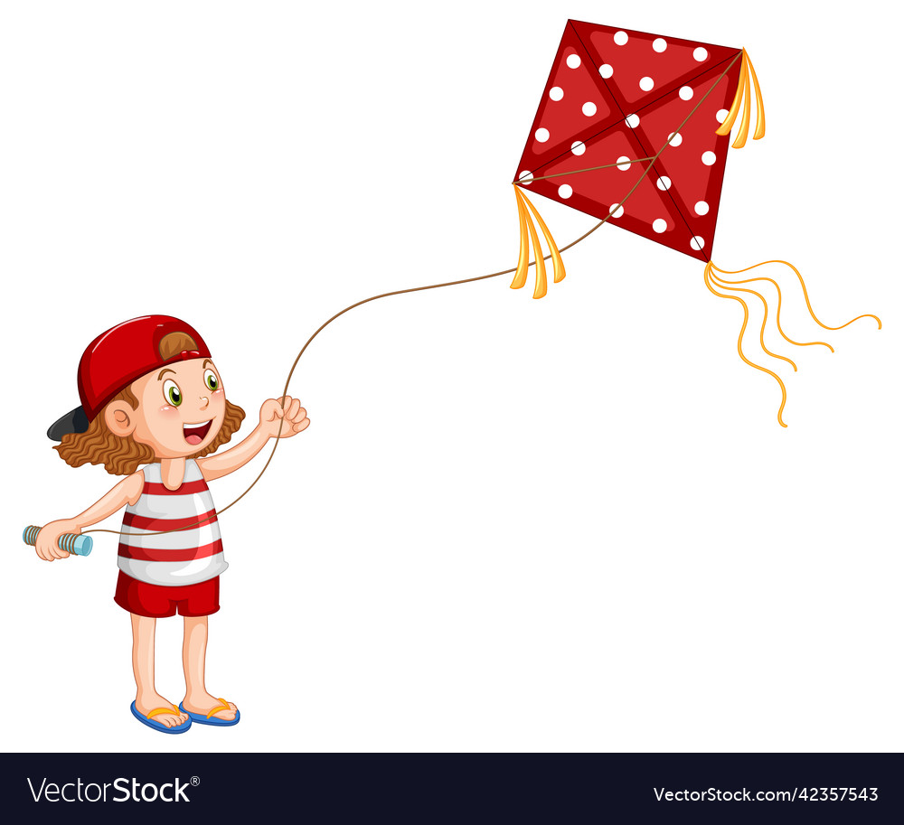 Cartoon girl playing kite Royalty Free Vector Image