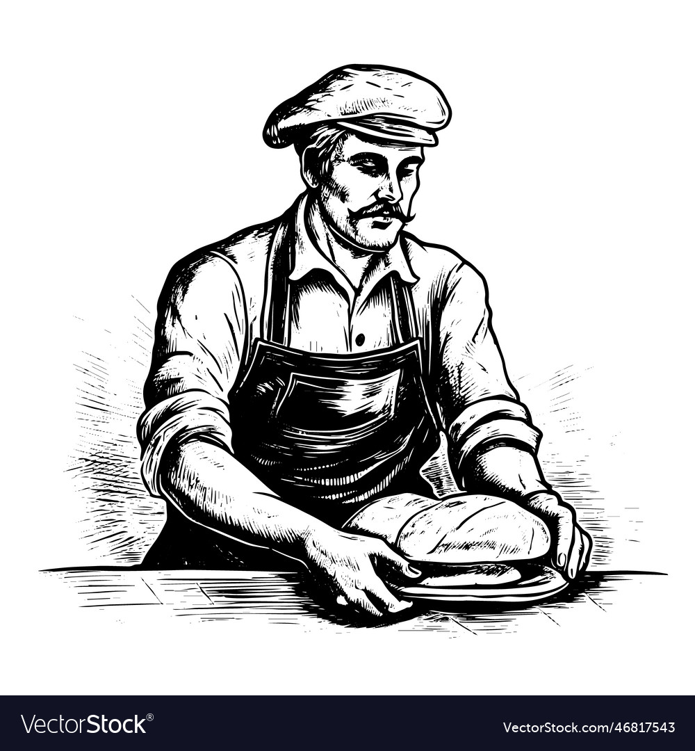 Hand-Drawn Baker in Engraved Style